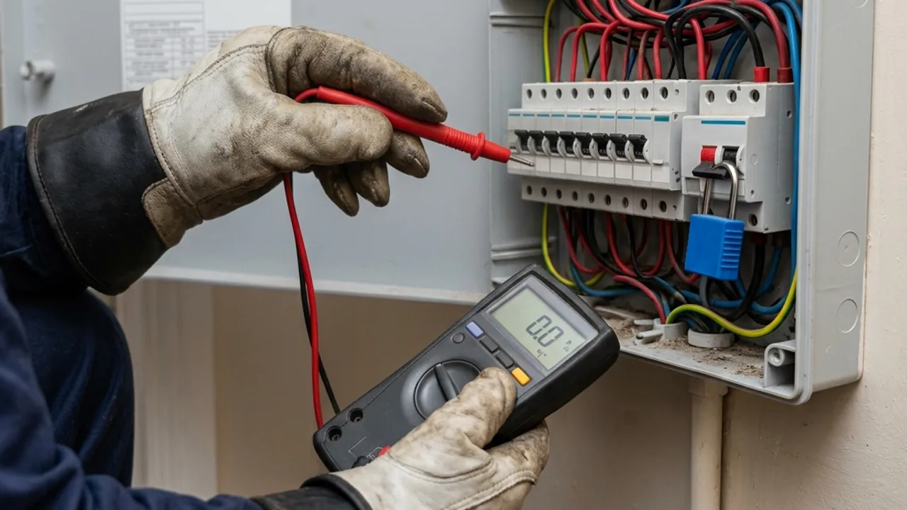 Illustrative detail of electrical testing at a domestic switchboard